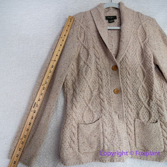 Eddie Bauer Chunky Cable Knit Lambs Wool cotton blend Cardigan Sweater,‎ size L - Picture 12 of 15